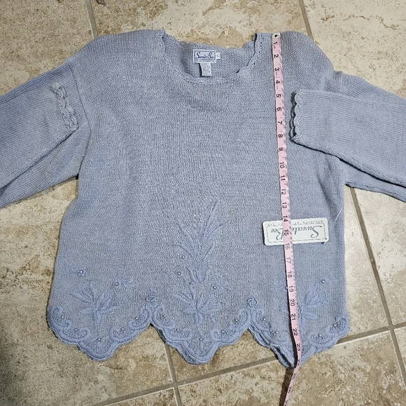 Sweater Bee Women Large Vintage 80s Knit Sweater Lavender Ramie Beaded Floral - Picture 7 of 7